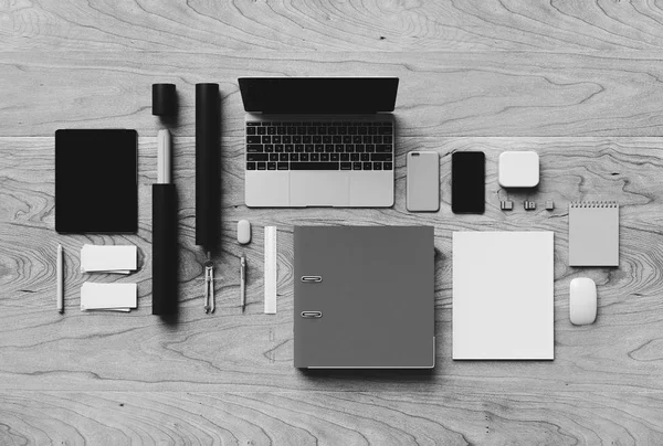 Siyah ve beyaz Kırtasiye mockup sahne marka. 3D çizim