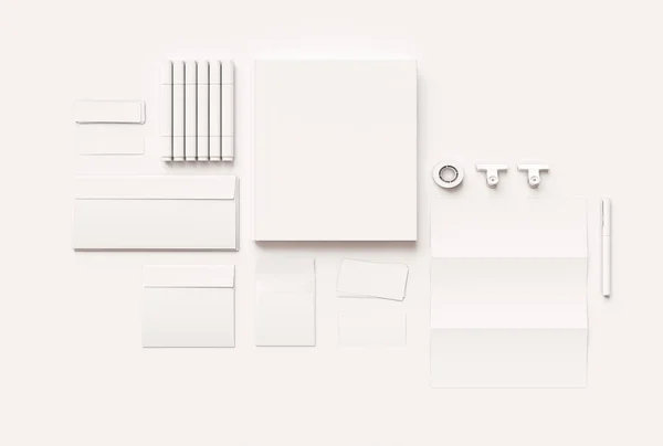 Branding Mock up & White Stationery (en inglés). Material de oficina, Gadgets. Ilustración 3D — Foto de Stock