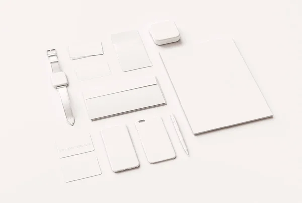 Branding Mock up & biały papeterii. Artykuły biurowe, gadżety. ilustracja 3D — Zdjęcie stockowe