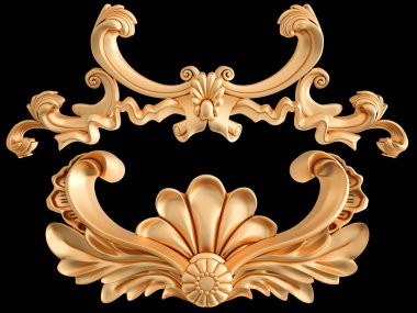 Siyah bir zemin üzerine altın süs. İzole