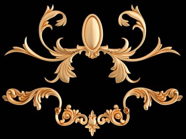 Siyah bir zemin üzerine altın süs. İzole