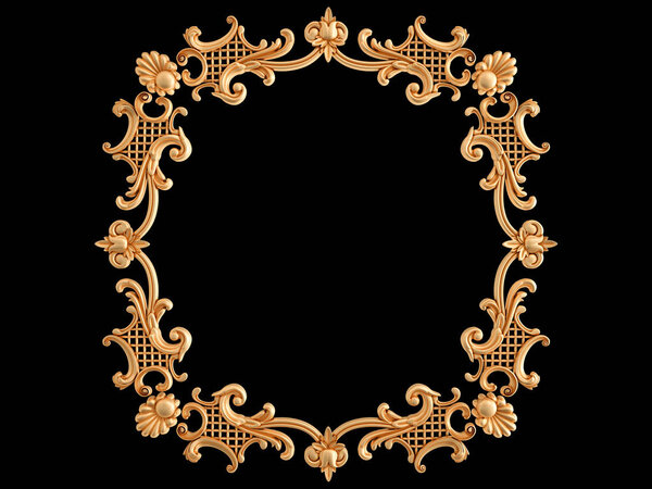 Gold frame on a black background. Isolated