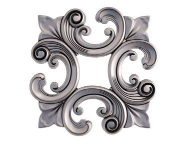 Beyaz bir arka plan üzerinde krom süsleme. İzole