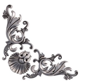 Beyaz bir arka plan üzerinde krom süsleme. İzole