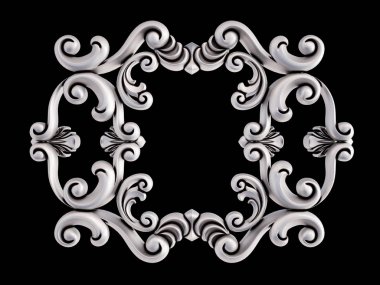 Siyah bir arka plan üzerinde krom süsleme. İzole