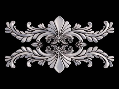 Siyah bir arka plan üzerinde krom süsleme. İzole