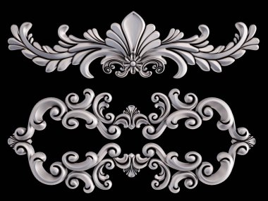 Siyah bir arka plan üzerinde krom süsleme. İzole