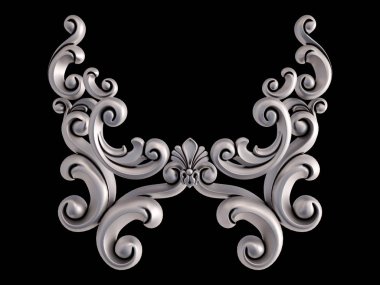 Siyah bir arka plan üzerinde krom süsleme. İzole