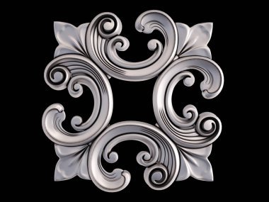 Siyah bir arka plan üzerinde krom süsleme. İzole