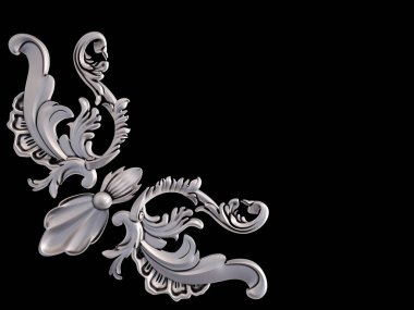 Siyah bir arka plan üzerinde krom süsleme. İzole