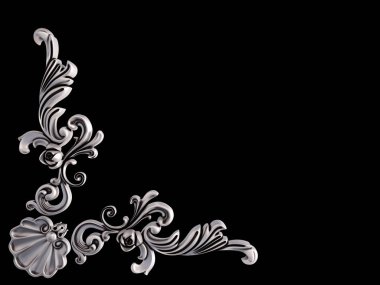 Siyah bir arka plan üzerinde krom süsleme. İzole