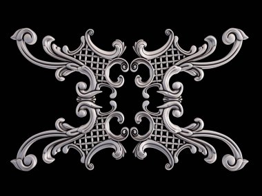 Siyah bir arka plan üzerinde krom süsleme. İzole