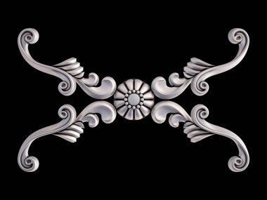 Siyah bir arka plan üzerinde krom süsleme. İzole