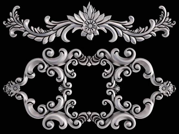 Ornamento cromato su sfondo nero. Isolato — Foto Stock