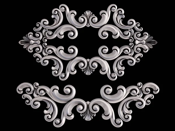 Ornamento cromato su sfondo nero. Isolato — Foto Stock