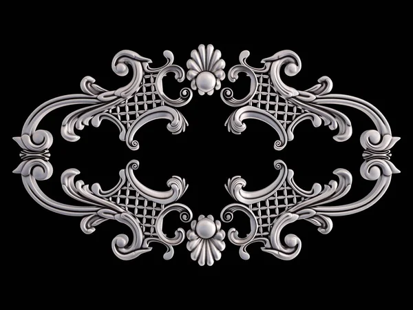 Ornamento cromato su sfondo nero. Isolato — Foto Stock