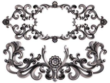 Beyaz bir arka plan üzerinde krom süsleme. İzole