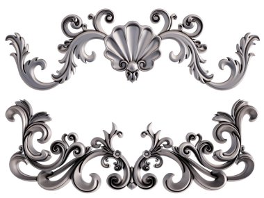 Beyaz bir arka plan üzerinde krom süsleme. İzole