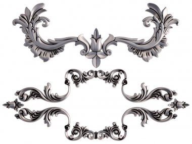 Beyaz bir arka plan üzerinde krom süsleme. İzole