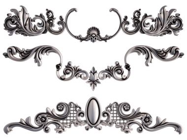 Beyaz bir arka plan üzerinde krom süsleme. İzole