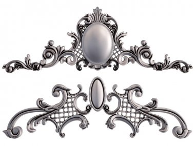 Beyaz bir arka plan üzerinde krom süsleme. İzole