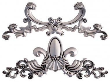 Beyaz bir arka plan üzerinde krom süsleme. İzole