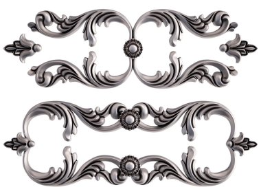 Beyaz bir arka plan üzerinde krom süsleme. İzole