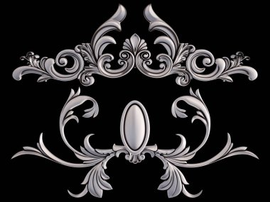 Siyah bir arka plan üzerinde krom süsleme. İzole