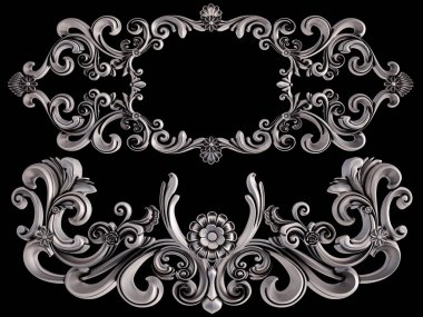 Siyah bir arka plan üzerinde krom süsleme. İzole