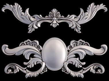 Siyah bir arka plan üzerinde krom süsleme. İzole