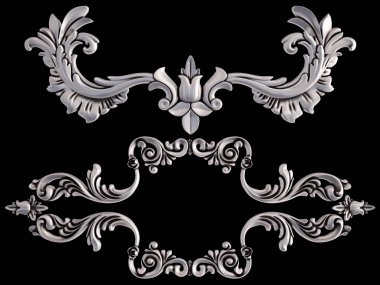 Siyah bir arka plan üzerinde krom süsleme. İzole