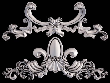 Siyah bir arka plan üzerinde krom süsleme. İzole