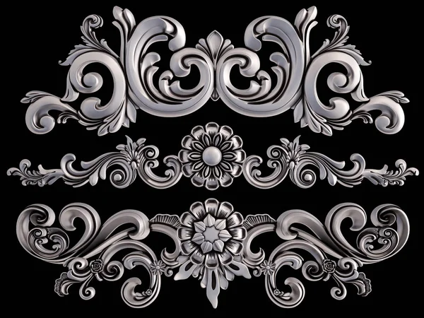 Ornamento cromato su sfondo nero. Isolato — Foto Stock