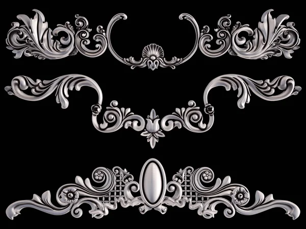 Ornamento cromato su sfondo nero. Isolato — Foto Stock