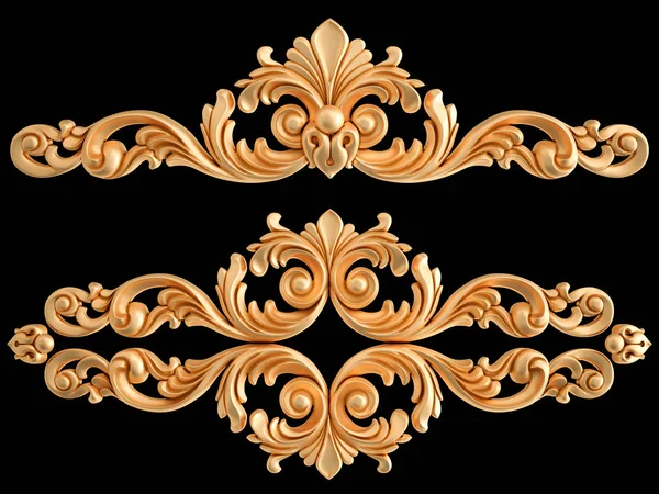 Gold ornament on a black background. Isolated — Stock Photo, Image