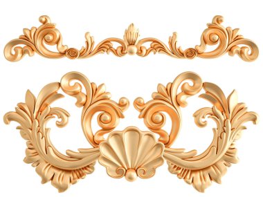 Beyaz zemin üzerine altın süs. İzole