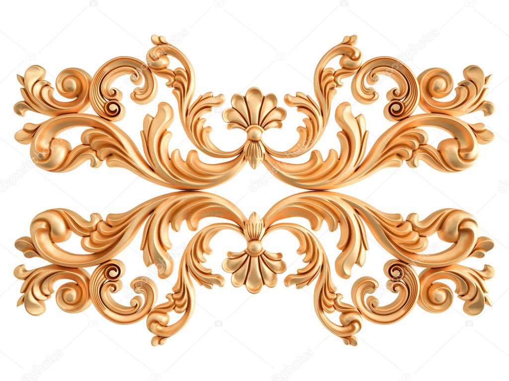 Gold ornament on a white background. Isolated