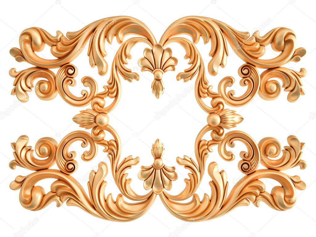 Gold ornament on a white background. Isolated