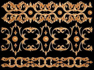 Siyah bir zemin üzerine altın süs. İzole