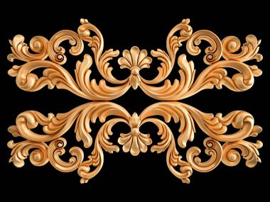 Siyah bir zemin üzerine altın süs. İzole