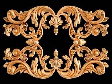 Siyah bir zemin üzerine altın süs. İzole