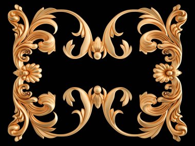 Siyah bir zemin üzerine altın süs. İzole