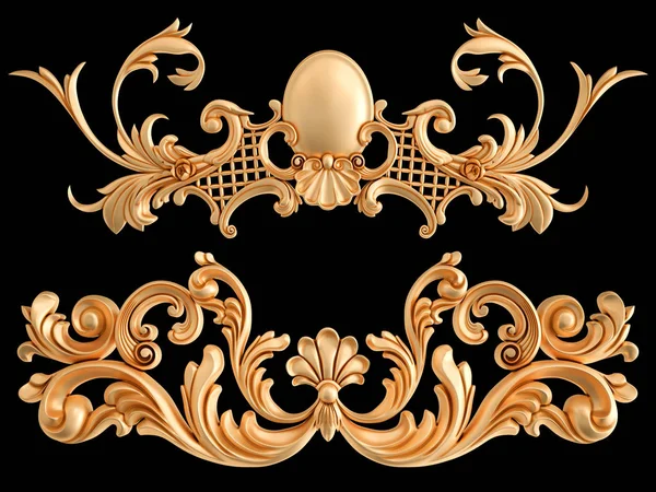 Gold ornament on a black background. Isolated — Stock Photo, Image