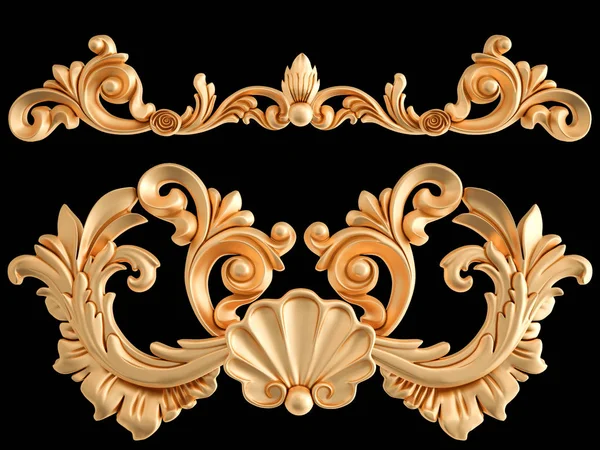 Gold ornament on a black background. Isolated — Stock Photo, Image