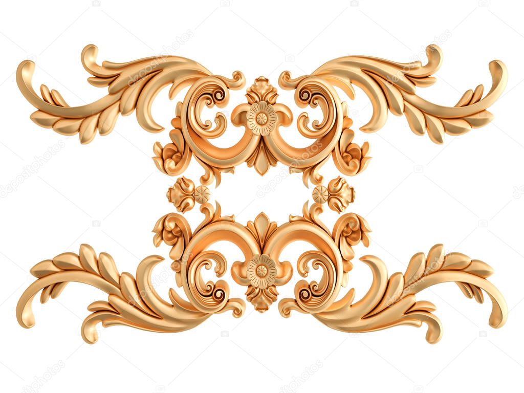 Gold ornament on a white background. Isolated