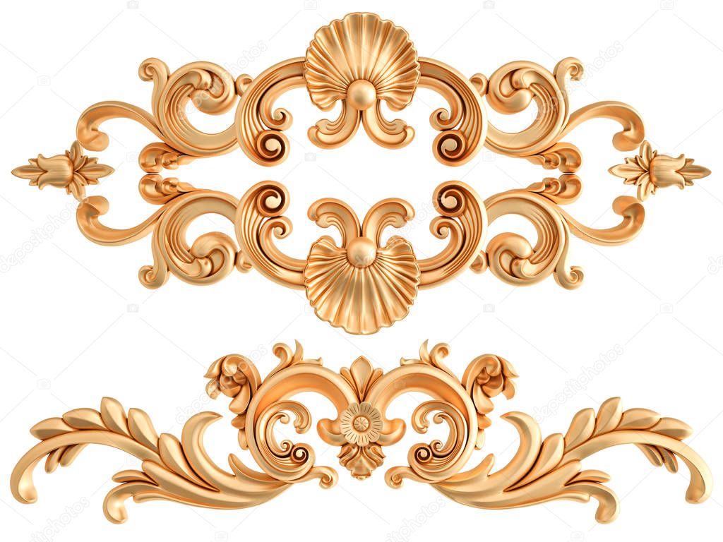 Gold ornament on a white background. Isolated