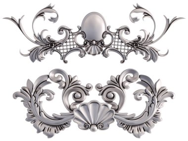 Beyaz bir arka plan üzerinde krom süsleme. İzole