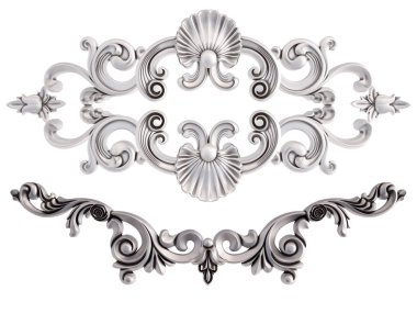 Beyaz bir arka plan üzerinde krom süsleme. İzole