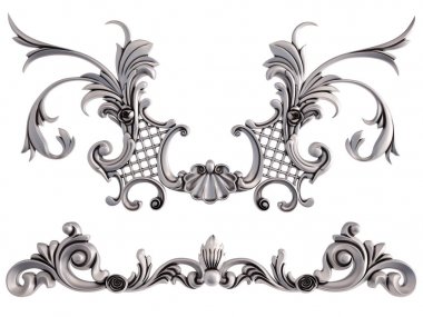 Beyaz bir arka plan üzerinde krom süsleme. İzole