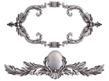 Beyaz bir arka plan üzerinde krom süsleme. İzole